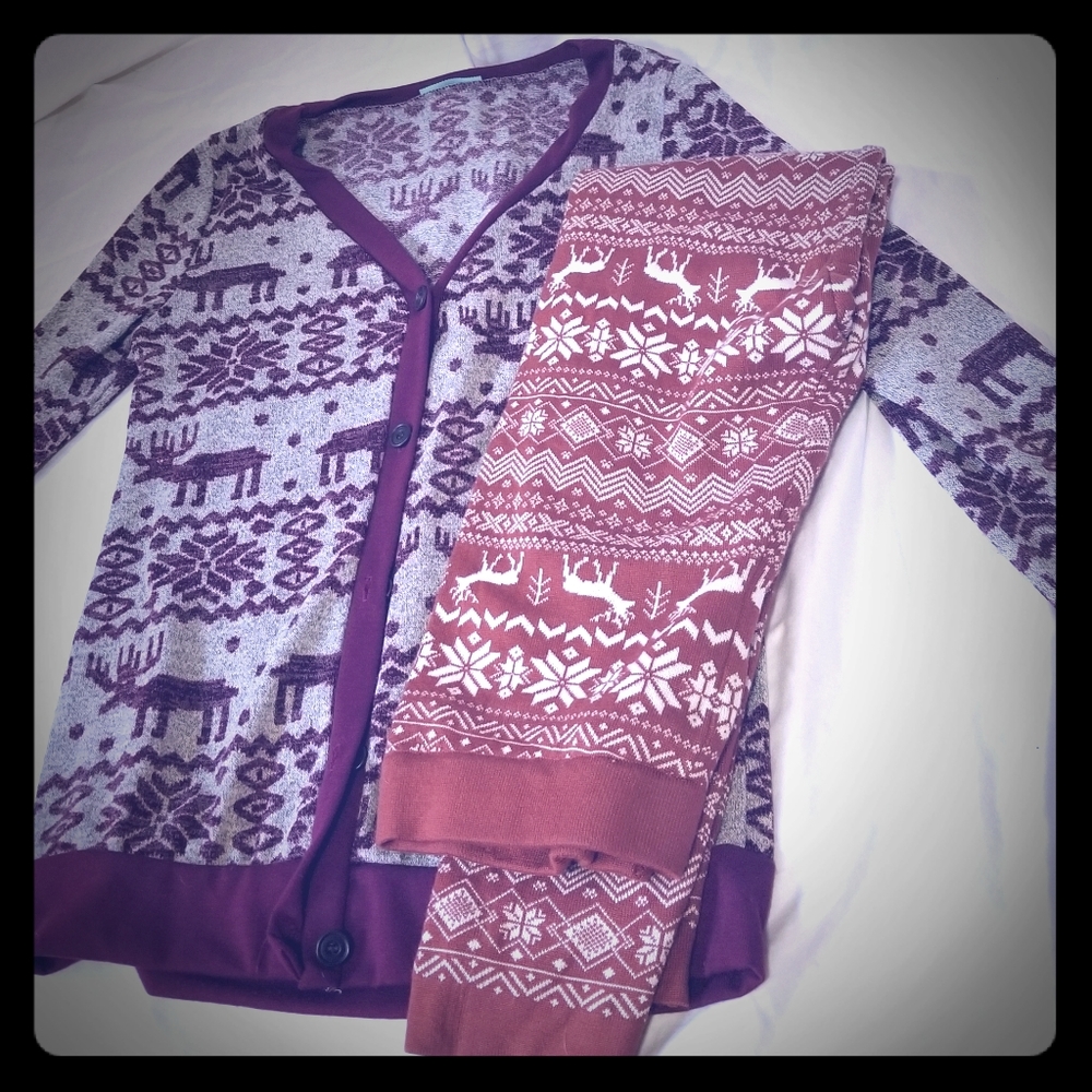 LOWEST SALE! Winter Deer Leggings & Cardigan
